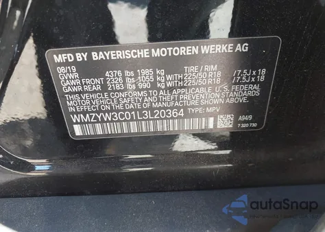 2020 Mini Countryman Cooper z USA, uszkodzony, nr VIN WMZYW3C01L3L20364